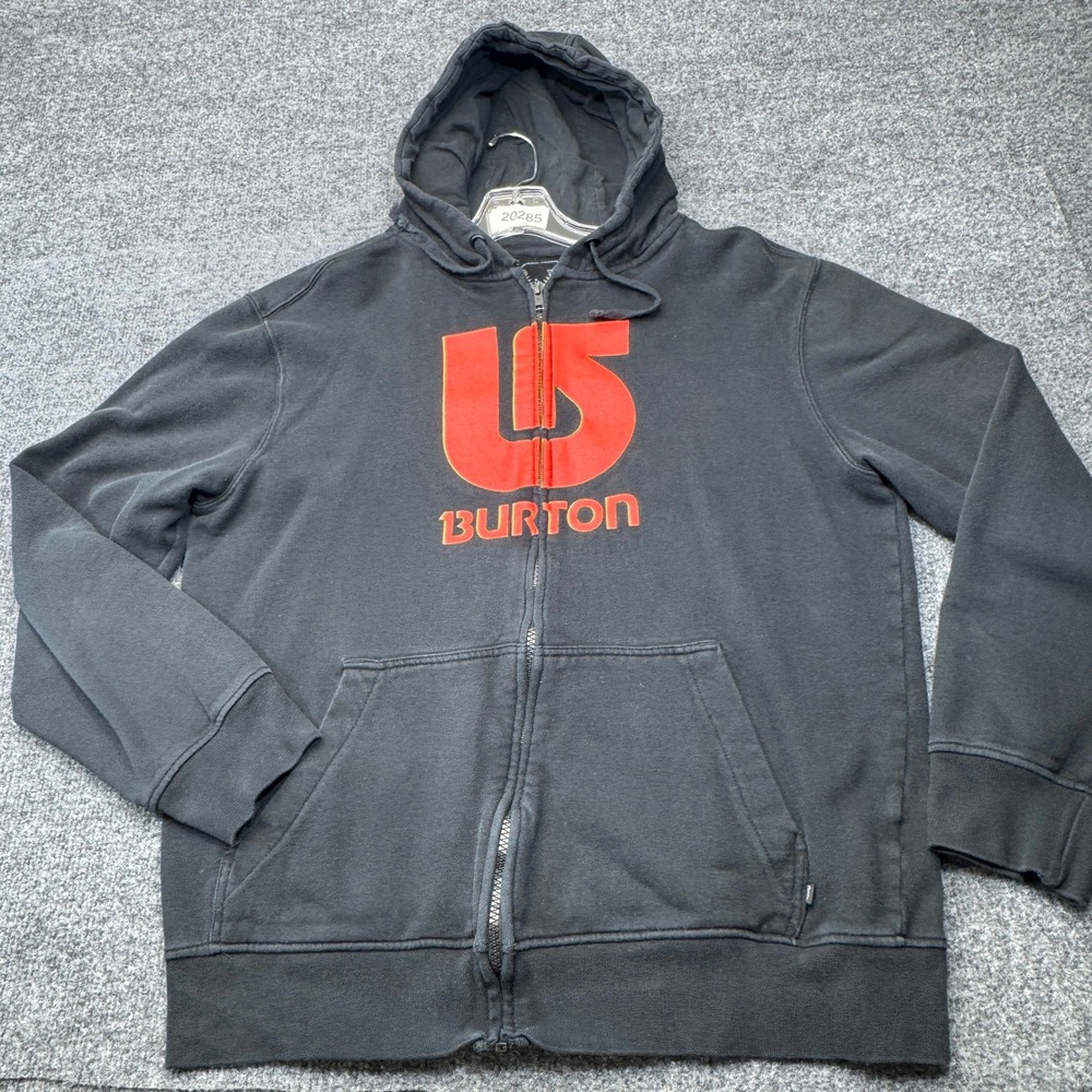Burton Hoodie Mens Small Black Logo Vert Full Zip Fleece Snowboard Sweatshirt S